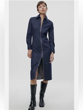 ZARA ZIPPERED DENIM DRESS SIZE XL